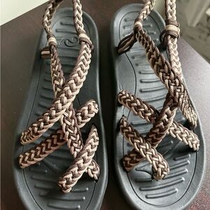 Stylish Braided Sandals - Brown and Tan